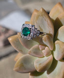 Platinum emerald and diamond c.20's Art Deco antique ring