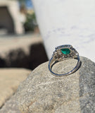 Platinum emerald and diamond c.20's Art Deco antique ring