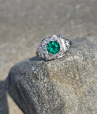 Platinum emerald and diamond c.20's Art Deco antique ring