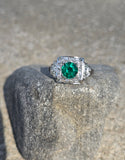 Platinum emerald and diamond c.20's Art Deco antique ring