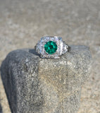 Platinum emerald and diamond c.20's Art Deco antique ring