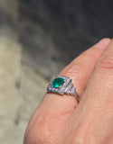 Platinum emerald and diamond c.20's Art Deco antique ring