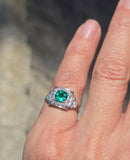 Platinum emerald and diamond c.20's Art Deco antique ring