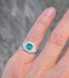 Platinum emerald and diamond c.20's Art Deco antique ring