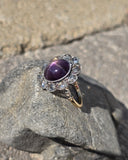 18ct with silver top two-tone Edwardian natural Star Sapphire and diamond antique estate ring HOLD
