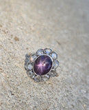 18ct with silver top two-tone Edwardian natural Star Sapphire and diamond antique estate ring HOLD