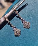 platinum and 18ct gold two-tone Art Deco diamond and sapphire target earrings dangle drops