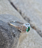 18k white gold emerald filigree c.1920's ring