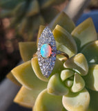 Edwardian 18ct gold & platinum two-tone old cut diamond and opal navette antique ring HOLD