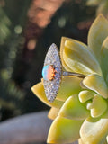 Edwardian 18ct gold & platinum two-tone old cut diamond and opal navette antique ring HOLD