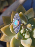 Edwardian 18ct gold & platinum two-tone old cut diamond and opal navette antique ring HOLD