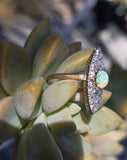 Edwardian 18ct gold & platinum two-tone old cut diamond and opal navette antique ring HOLD