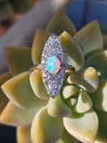 Edwardian 18ct gold & platinum two-tone old cut diamond and opal navette antique ring HOLD