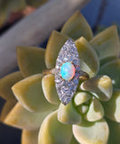 Edwardian 18ct gold & platinum two-tone old cut diamond and opal navette antique ring HOLD