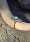 Edwardian 18ct gold & platinum two-tone old cut diamond and opal navette antique ring HOLD