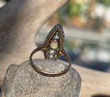 Edwardian 18ct gold & platinum two-tone old cut diamond and opal navette antique ring HOLD