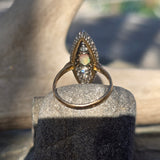 Edwardian 18ct gold & platinum two-tone old cut diamond and opal navette antique ring HOLD