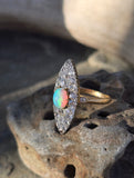 Edwardian 18ct gold & platinum two-tone old cut diamond and opal navette antique ring HOLD