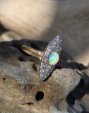 Edwardian 18ct gold & platinum two-tone old cut diamond and opal navette antique ring HOLD