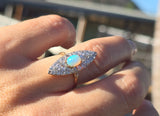 Edwardian 18ct gold & platinum two-tone old cut diamond and opal navette antique ring HOLD