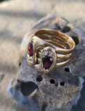 9ct gold diamond & garnet wide 🐍 snake estate ring band - size 10.5