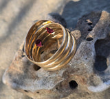 9ct gold diamond & garnet wide 🐍 snake estate ring band - size 10.5