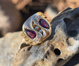 9ct gold diamond & garnet wide 🐍 snake estate ring band - size 10.5