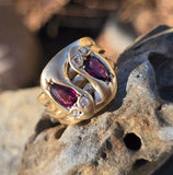 9ct gold diamond & garnet wide 🐍 snake estate ring band - size 10.5