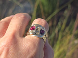 9ct gold diamond & garnet wide 🐍 snake estate ring band - size 10.5