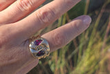 9ct gold diamond & garnet wide 🐍 snake estate ring band - size 10.5