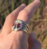 9ct gold diamond & garnet wide 🐍 snake estate ring band - size 10.5