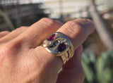 9ct gold diamond & garnet wide 🐍 snake estate ring band - size 10.5