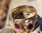 9ct gold diamond & garnet wide 🐍 snake estate ring band - size 10.5