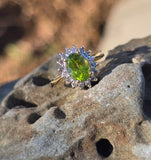 14k gold two tone peridot and diamond estate ring