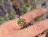 14k gold two tone peridot and diamond estate ring