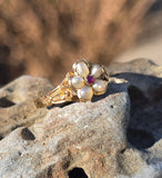 15ct gold Victorian floral ruby and pearl ring band
