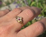 15ct gold Victorian floral ruby and pearl ring band