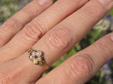 15ct gold Victorian floral ruby and pearl ring band