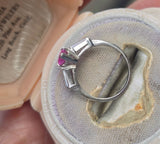 Platinum pink sapphire & diamond estate ring