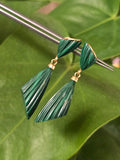14k yellow gold carved malachite estate earrings