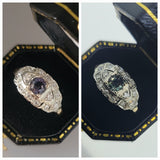 14k gold two tone color changing NATURAL ALEXANDRITE & diamond estate ring