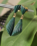 14k yellow gold carved malachite estate earrings
