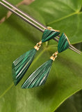 14k yellow gold carved malachite estate earrings