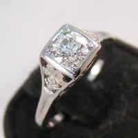 14k white gold c.1920s diamond filigree Engagement Ring