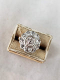 Platinum & 14k Edwardian mine & rose cut diamond halo Ring