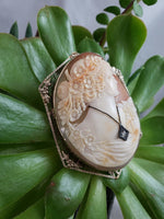 14k gold c.1920s filigree carved shell cameo brooch pendant BIG