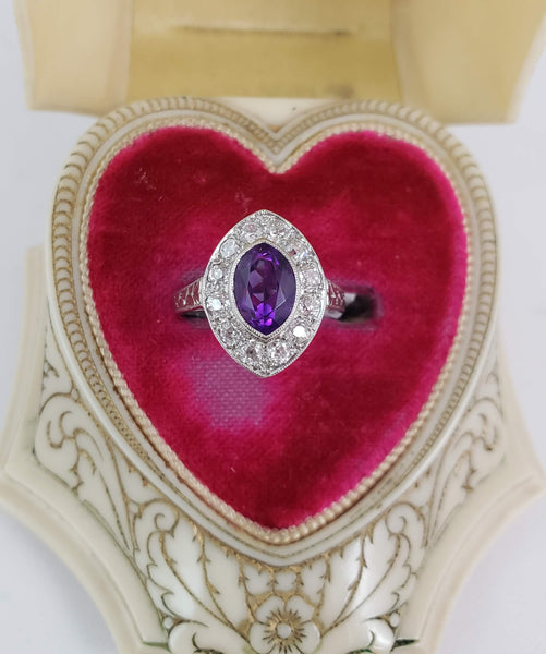 Vintage Amethyst & Mine Cut Diamond Ring
