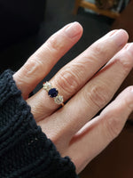 Vintage Mine Cut Diamond & Sapphire 3 stone Ring