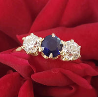Vintage Mine Cut Diamond & Sapphire 3 stone Ring