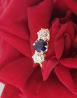 Vintage Mine Cut Diamond & Sapphire 3 stone Ring